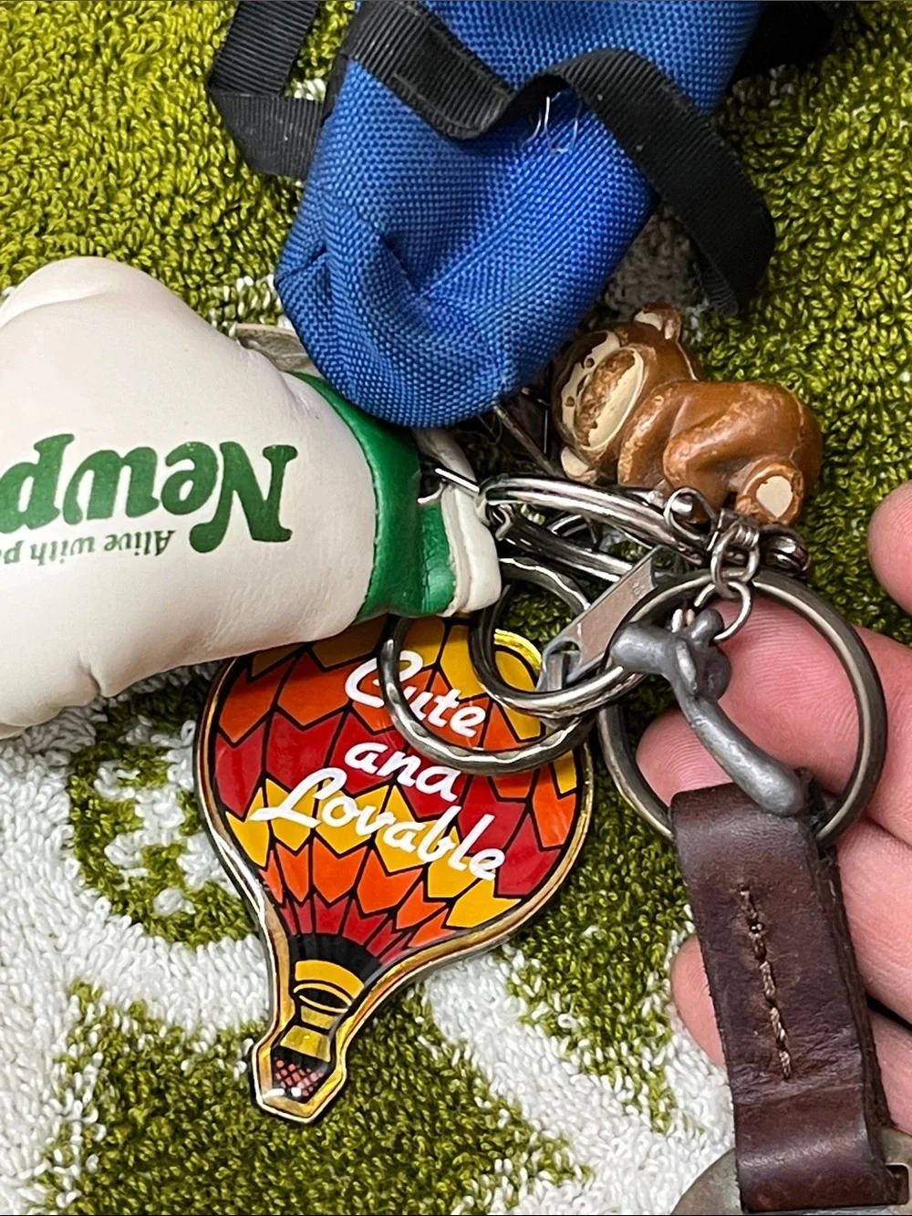 Blue Nylon Key & Card Holder with Hot Air Balloon and Leather Tag